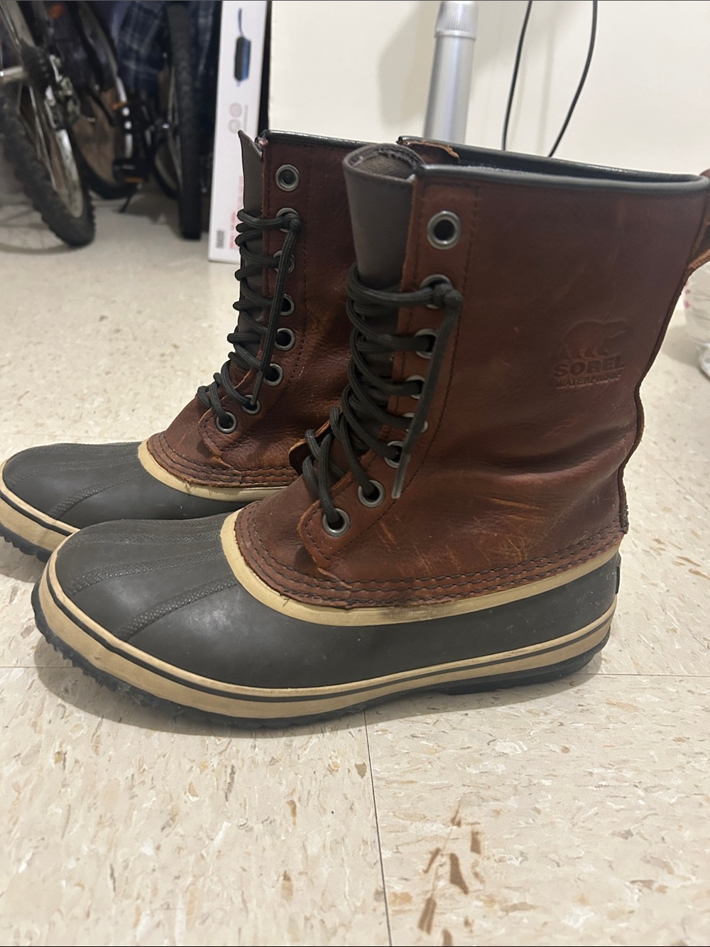 Sorel Men’s Brown Leather and Black Rubber Lace-Up Boots